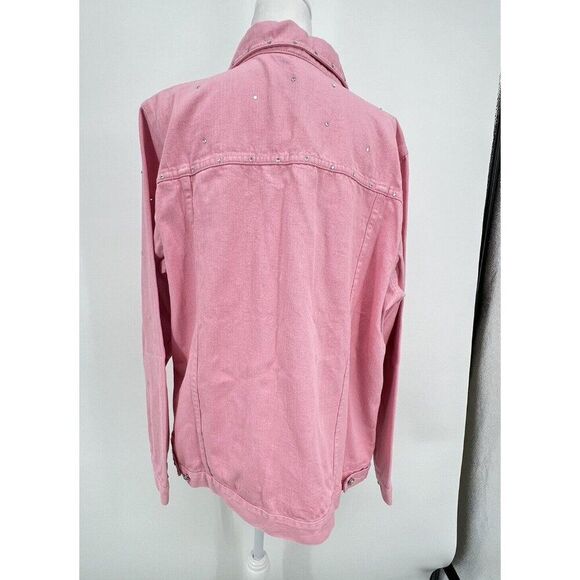 Quacker Factory Womens Denim Jacket Size L Pink Button Up Rhinestone Bling Y2K - Picture 2 of 16